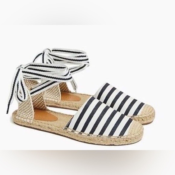 NWOB J. Crew D’Orsay Lace Up Espadrilles in Navy and White Stripe Size 7 US Shoe - Picture 1 of 15